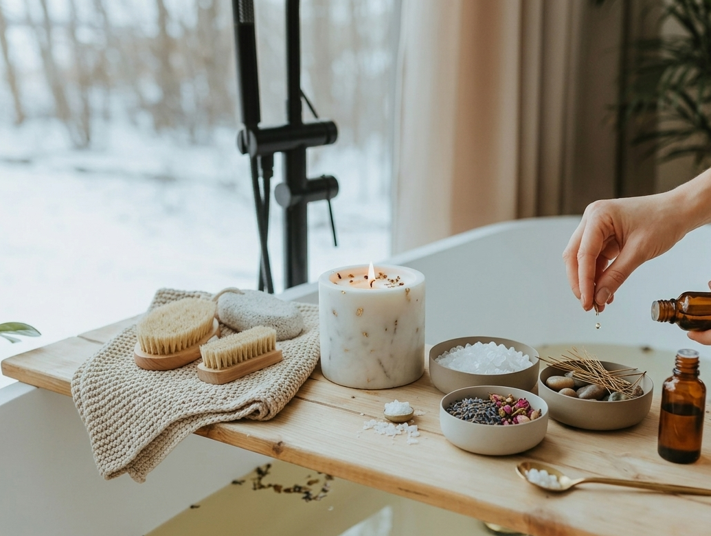 a featured image for a blog post that talks about a self-care bath routine