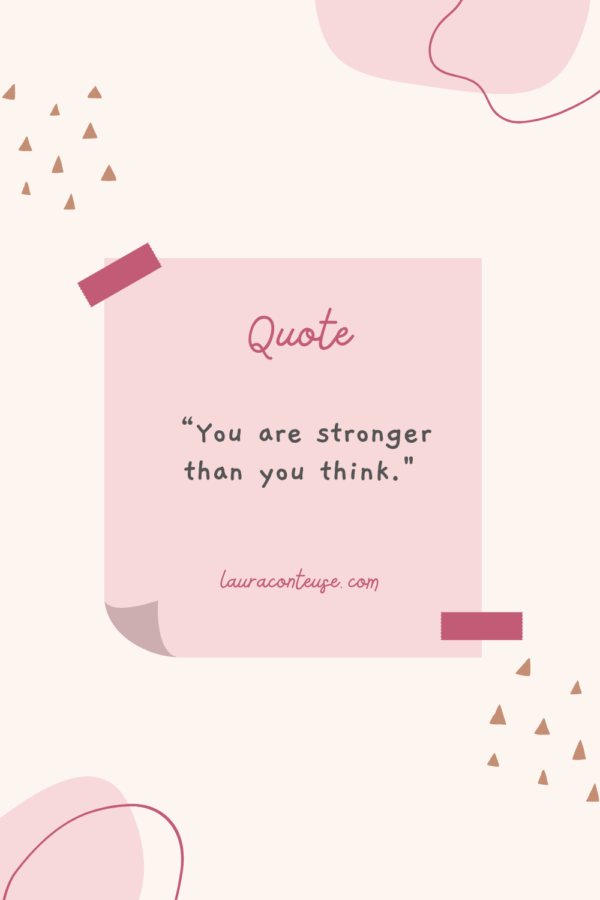 a pin for a blog post that talks about quotes about improvement that you should read. It's saying "You are stronger than you think"