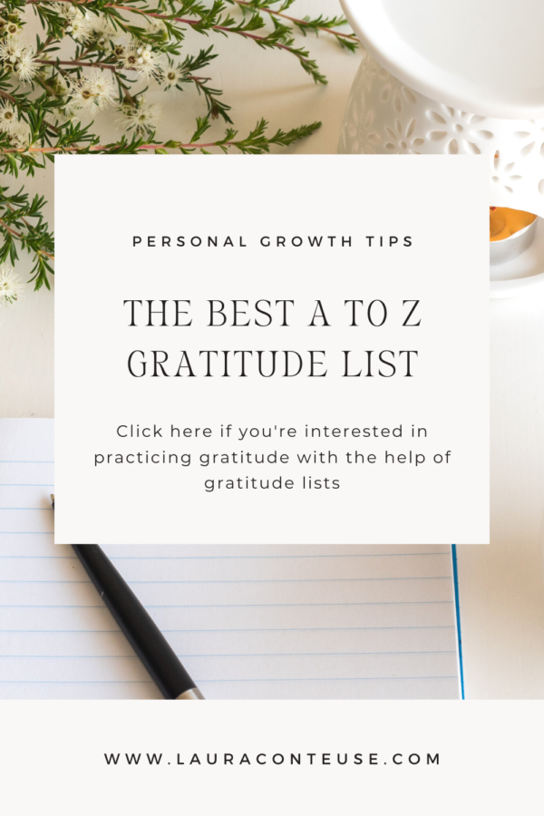 a pin for a blog post that talks about an a to z gratitude list