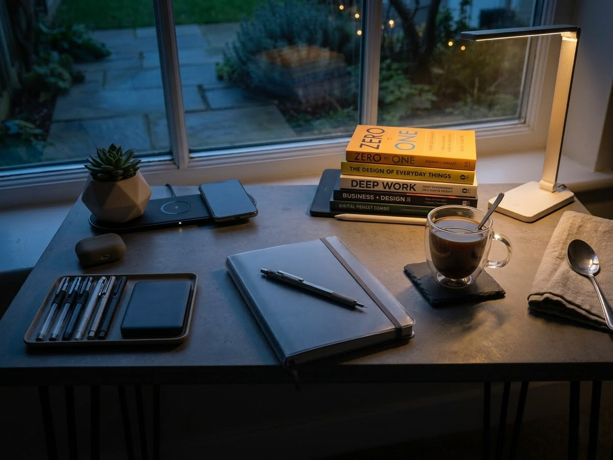 a featured image for a blog post that talks about evening journal prompts