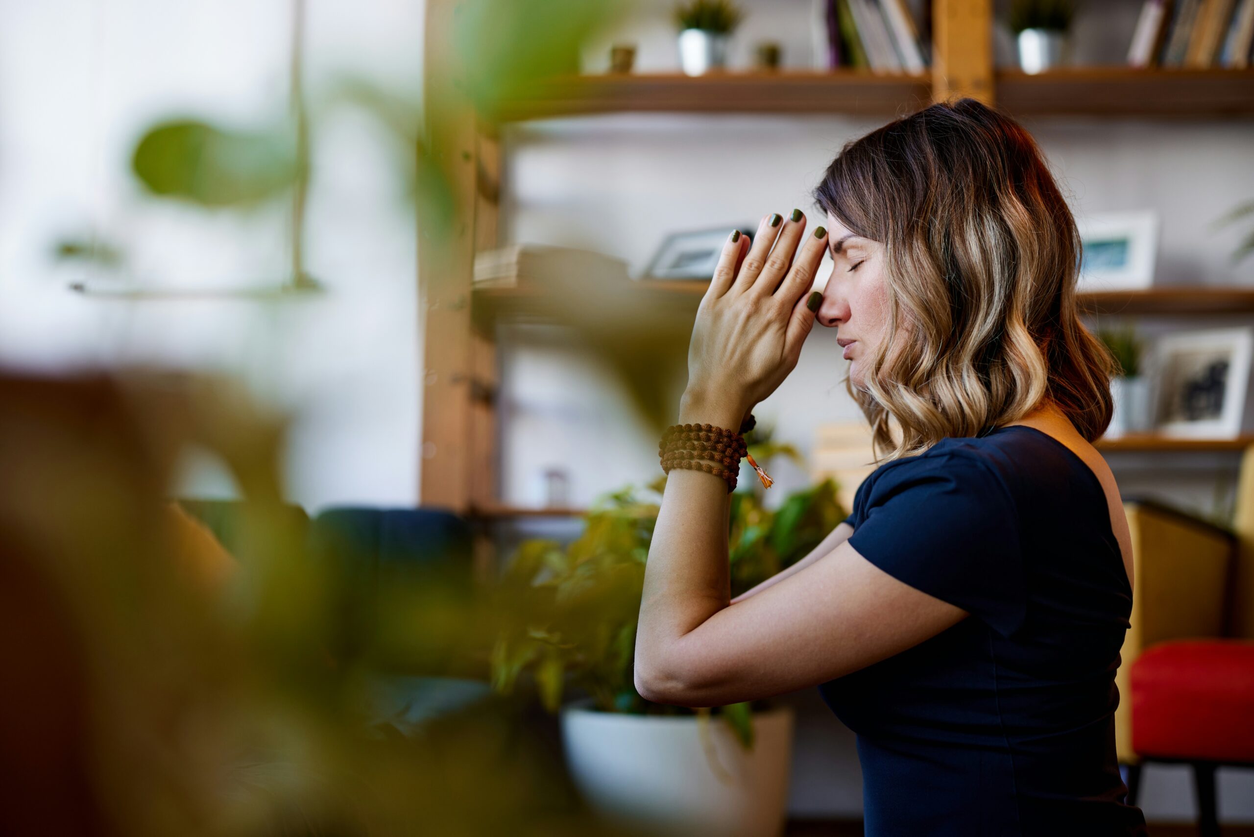 a woman practicing gratitude