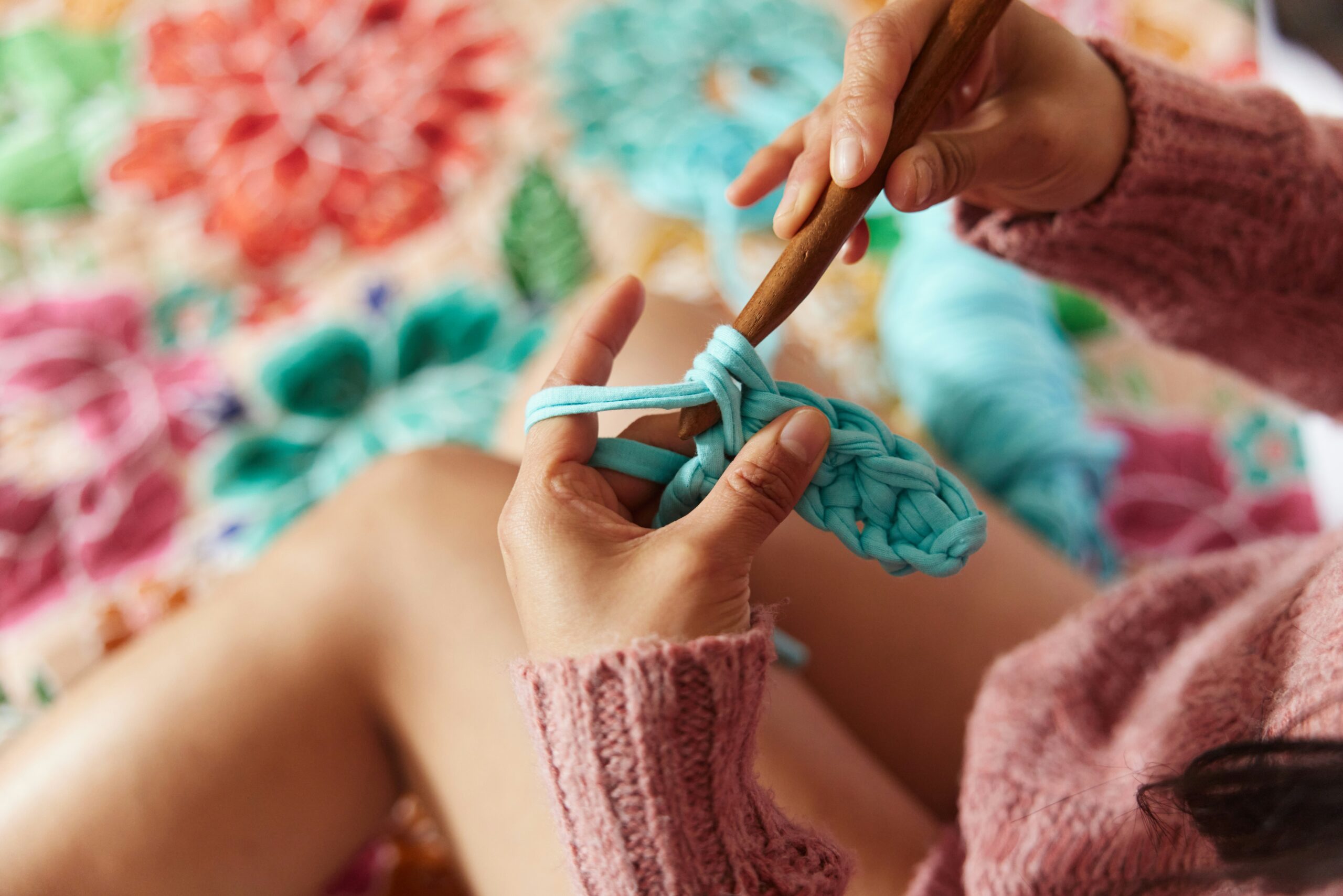 a woman knitting