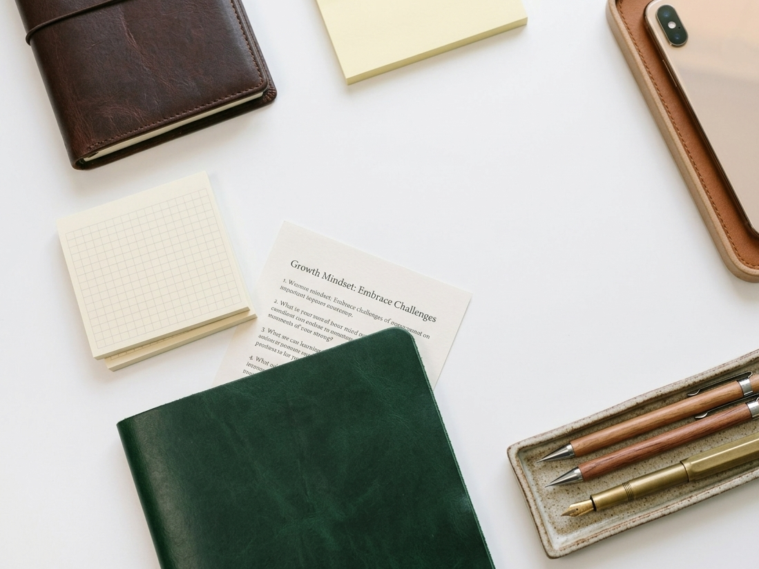 a featured image for a blog post about growth mindset journaling prompts