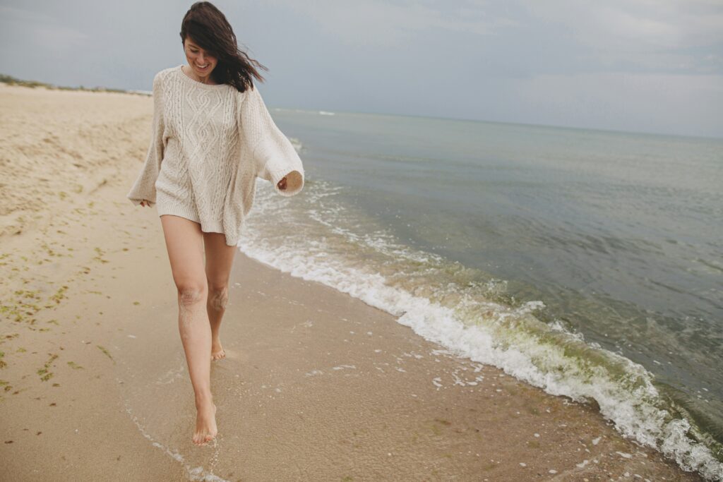 a woman walking outside