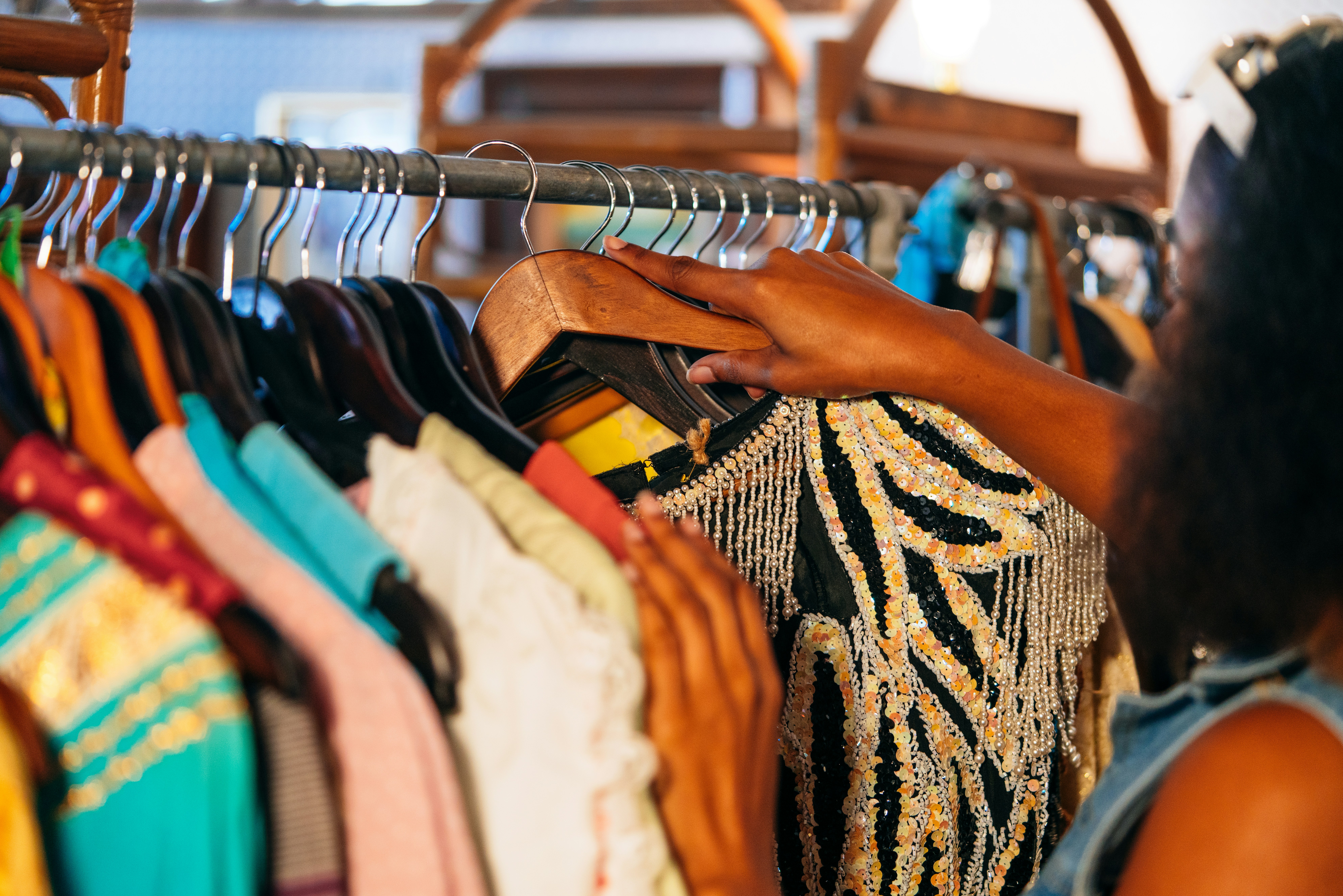 a woman thrift shopping