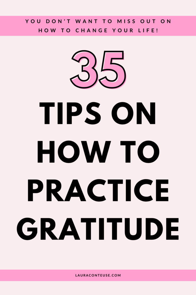 a pin that says in a large font how to practice gratitude