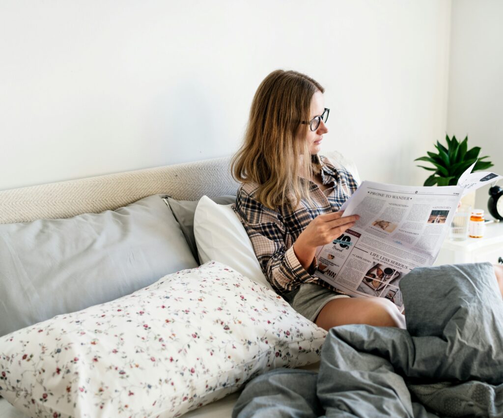 a college girl getting ready for her morning routine