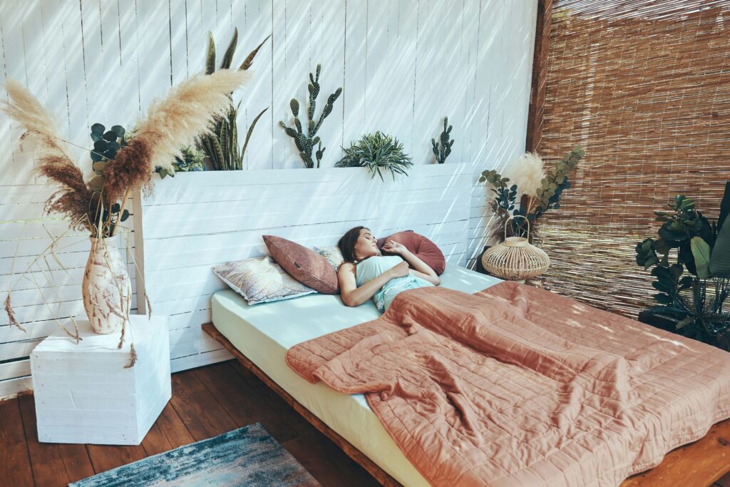 a woman getting ready for sleep