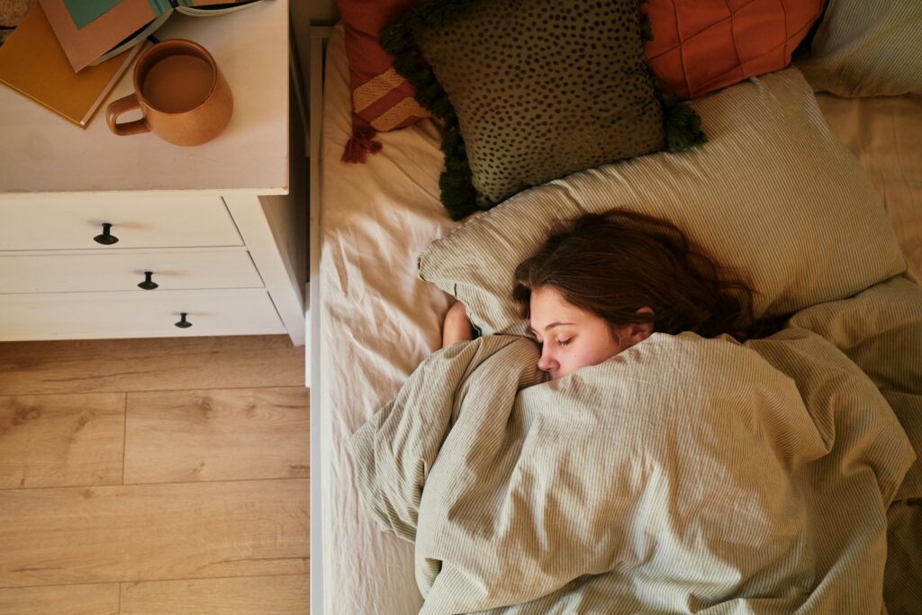 a woman getting ready for sleep