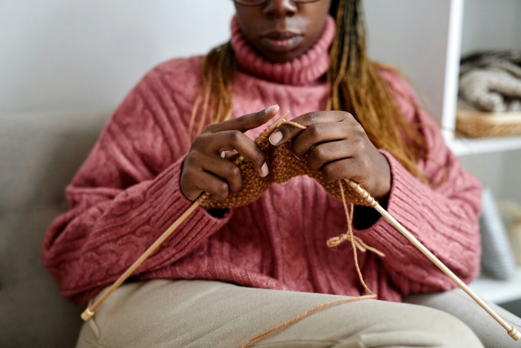 a woman knitting
