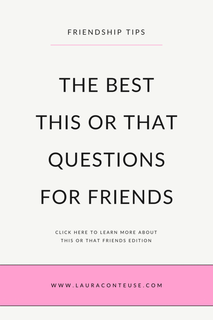 a pin that says in a large font this or that questions for friends
