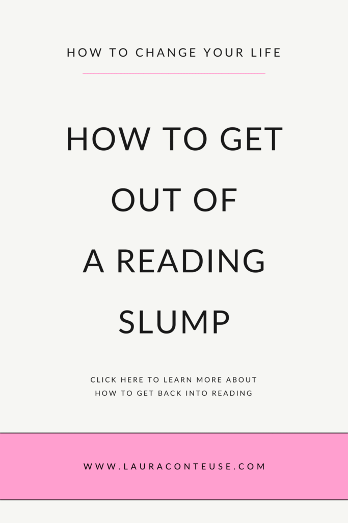 a pin that says in a large font how to get out of a reading slump