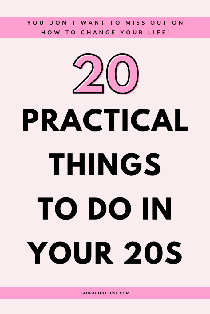 a pin that says in a large font 20 things to do in your 20s