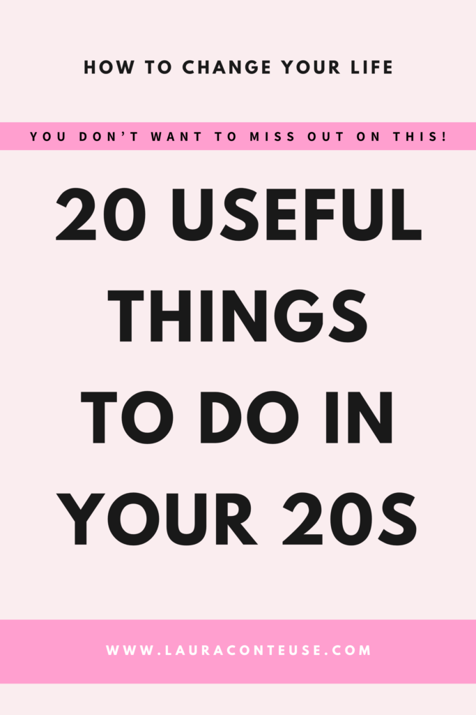 a pin that says in a large font 20 things to do in your 20s
