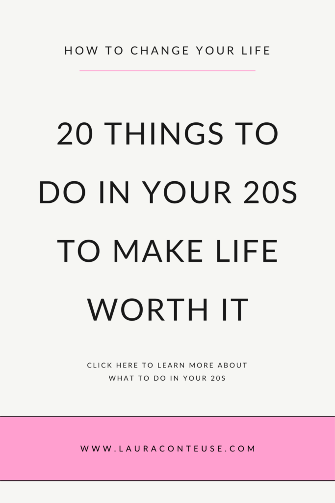 a pin that says in a large font 20 things to do in your 20s