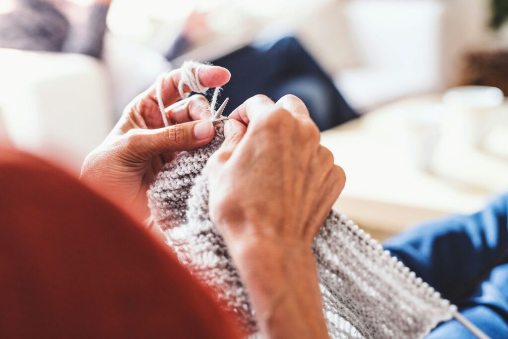 a woman knitting